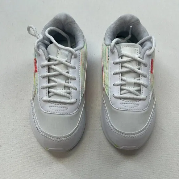 Puma Boys Future Rider Double 382740-01 White Green Glare Sneaker Shoes Sz 11.5C