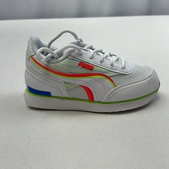 Puma Boys Future Rider Double 382740-01 White Green Glare Sneaker Shoes Sz 11.5C