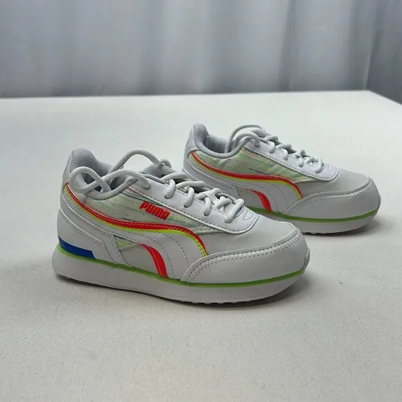 Puma Boys Future Rider Double 382740-01 White Green Glare Sneaker Shoes Sz 11.5C
