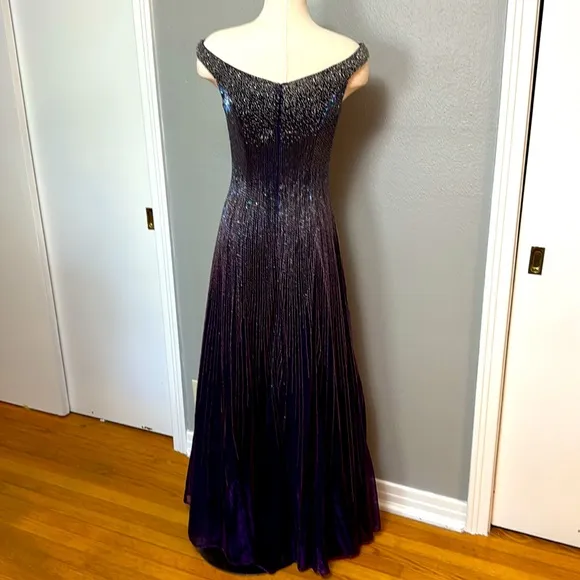 Purple, fully beaded, off the shoulder, formal gown by Jovani