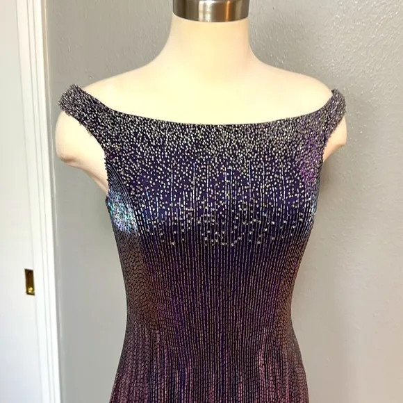 Purple, fully beaded, off the shoulder, formal gown by Jovani
