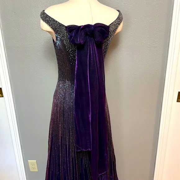 Purple, fully beaded, off the shoulder, formal gown by Jovani