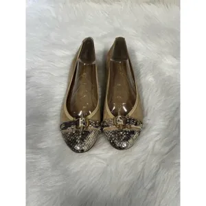 R &amp; Renzi Women's Ballet Flats 38 8 Brown Snakeskin Cap Toe Bow Casual Italy
