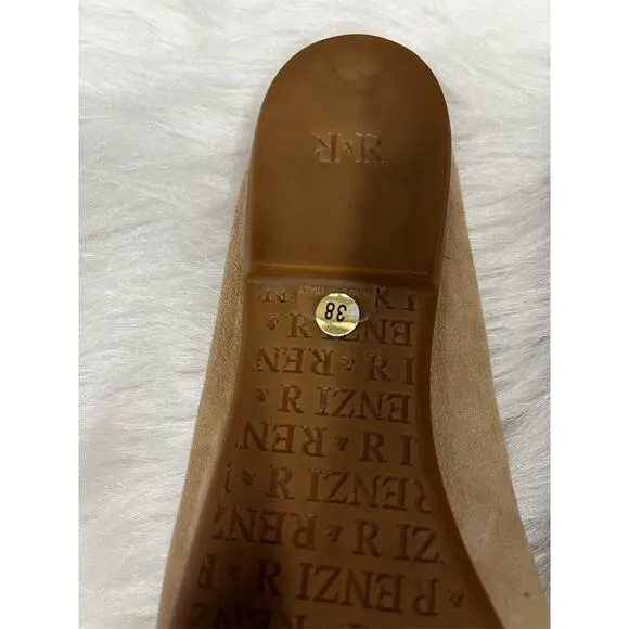 R &amp; Renzi Women's Ballet Flats 38 8 Brown Snakeskin Cap Toe Bow Casual Italy
