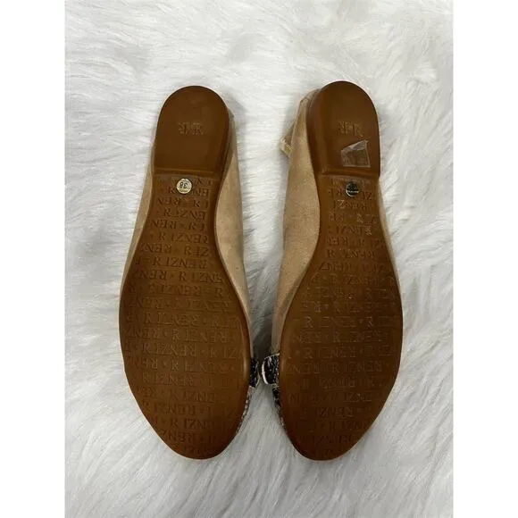 R &amp; Renzi Women's Ballet Flats 38 8 Brown Snakeskin Cap Toe Bow Casual Italy