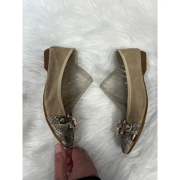 R &amp; Renzi Women's Ballet Flats 38 8 Brown Snakeskin Cap Toe Bow Casual Italy