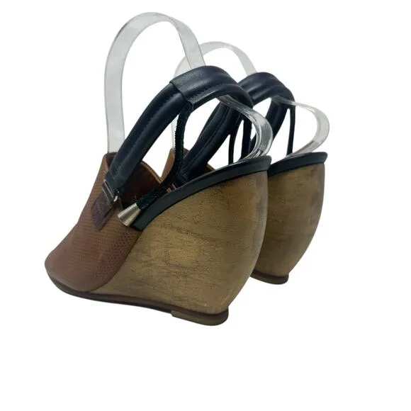 Rachel Comey Inni Wedges Sandals Slingback Leather Wood Brown Tan Size US 7.5