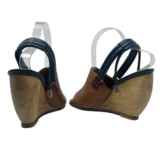 Rachel Comey Inni Wedges Sandals Slingback Leather Wood Brown Tan Size US 7.5