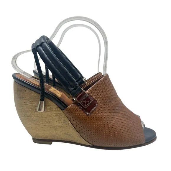 Rachel Comey Inni Wedges Sandals Slingback Leather Wood Brown Tan Size US 7.5