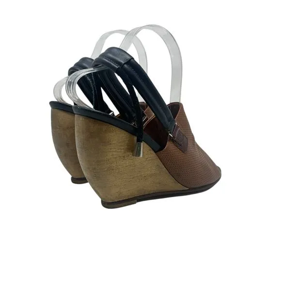 Rachel Comey Inni Wedges Sandals Slingback Leather Wood Brown Tan Size US 7.5