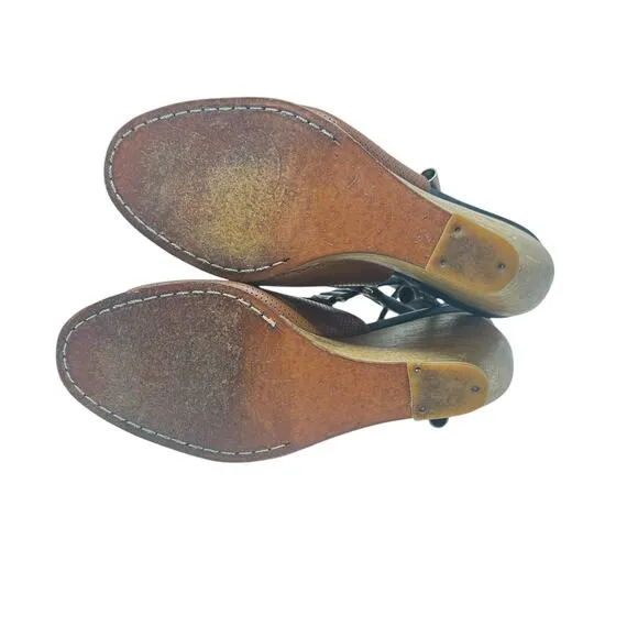 Rachel Comey Inni Wedges Sandals Slingback Leather Wood Brown Tan Size US 7.5