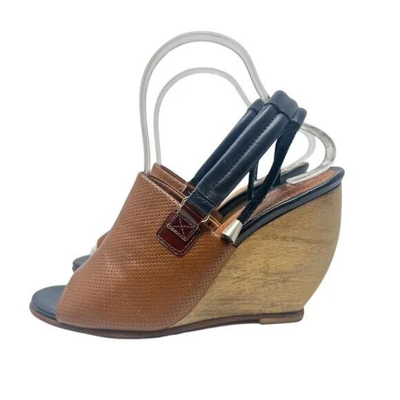 Rachel Comey Inni Wedges Sandals Slingback Leather Wood Brown Tan Size US 7.5