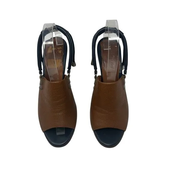 Rachel Comey Inni Wedges Sandals Slingback Leather Wood Brown Tan Size US 7.5