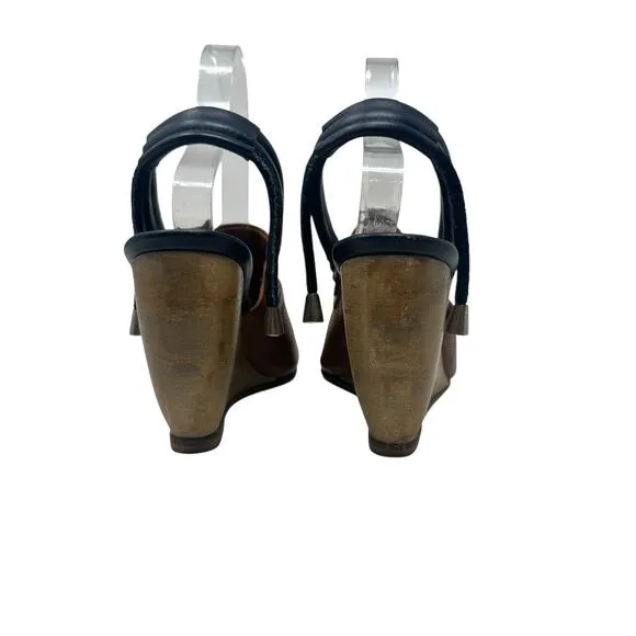 Rachel Comey Inni Wedges Sandals Slingback Leather Wood Brown Tan Size US 7.5