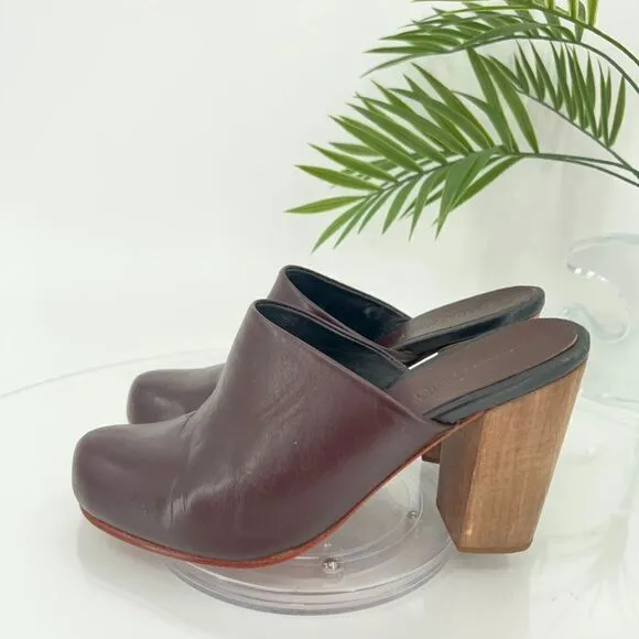 Rachel Comey Asher Mule Women's Size 6 Bordo Red Leather Slip On Wooden Shoes
