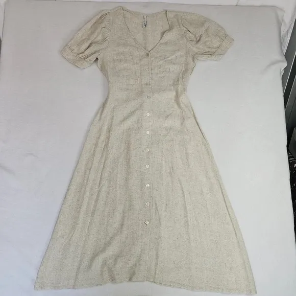 Rachel Pally - Beige Puff Sleeve Button-Up “Piper” Maxi Dress Sz M