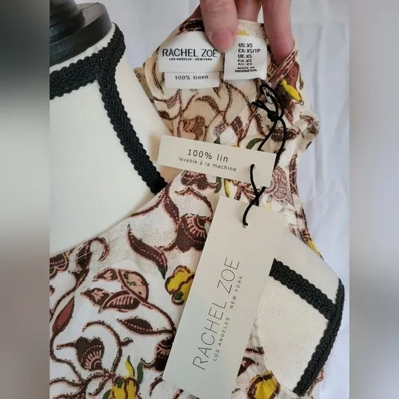 Rachel Zoe NWT batnik printed 100% Linen sleeveless shift dress w/ pockets XS