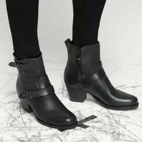 Rag &amp; Bone  HARPER Black Leather Ankle Boots 9.5