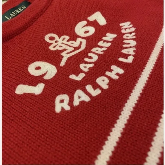 Ralph Lauren 1967 sweater cotton red white stripe nautical boat neck