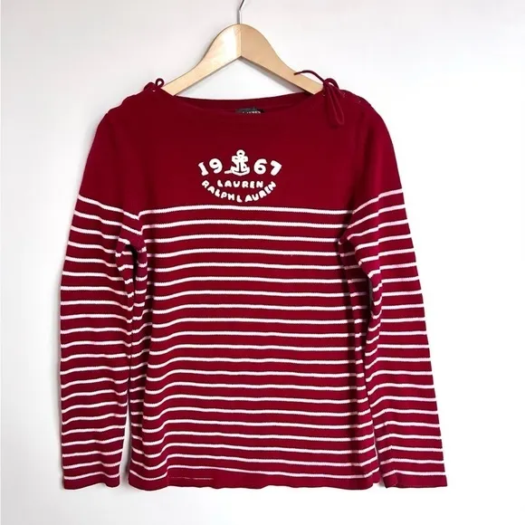 Ralph Lauren 1967 sweater cotton red white stripe nautical boat neck