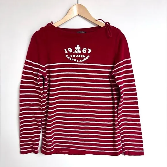 Ralph Lauren 1967 sweater cotton red white stripe nautical boat neck