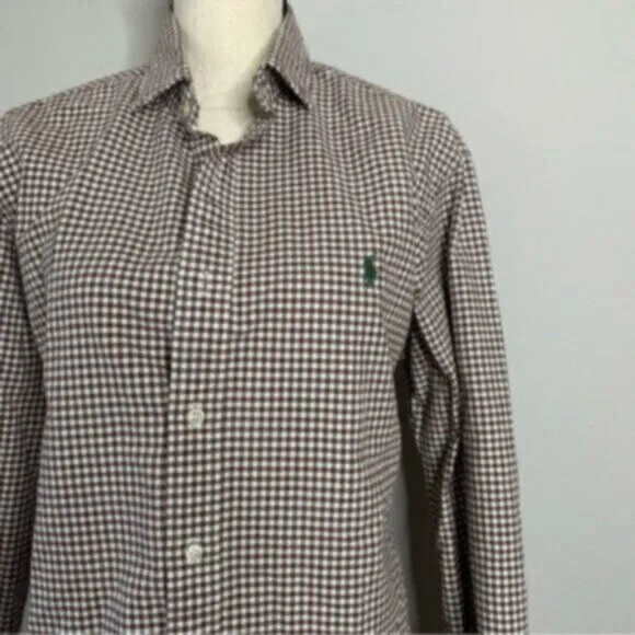 Ralph Lauren Brown &amp; White Checkered Button-Down Shirt