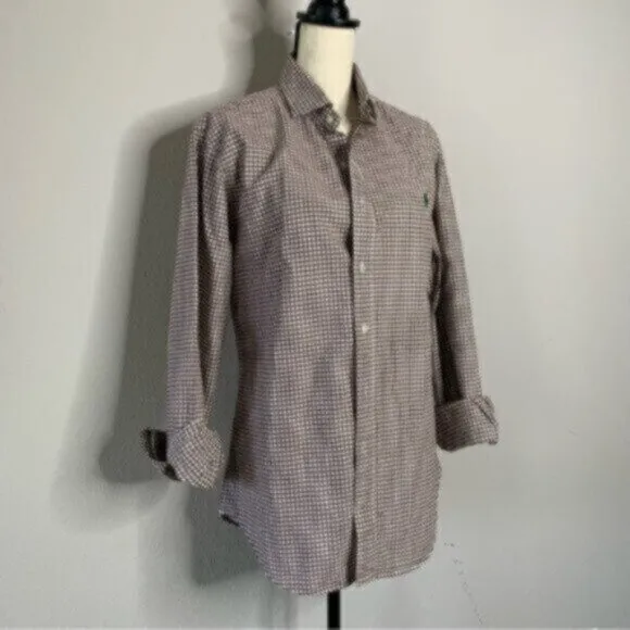Ralph Lauren Brown &amp; White Checkered Button-Down Shirt