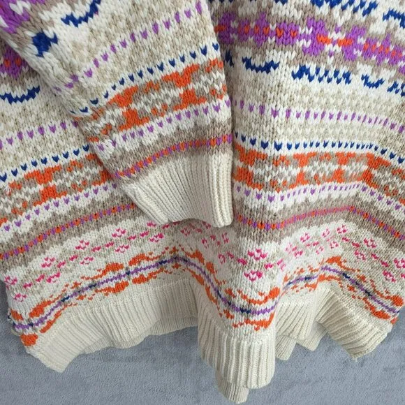 Ralph Lauren LRL Fair Isle Knit Tunic Sweater 1X Boat Neck Cream Colorful New