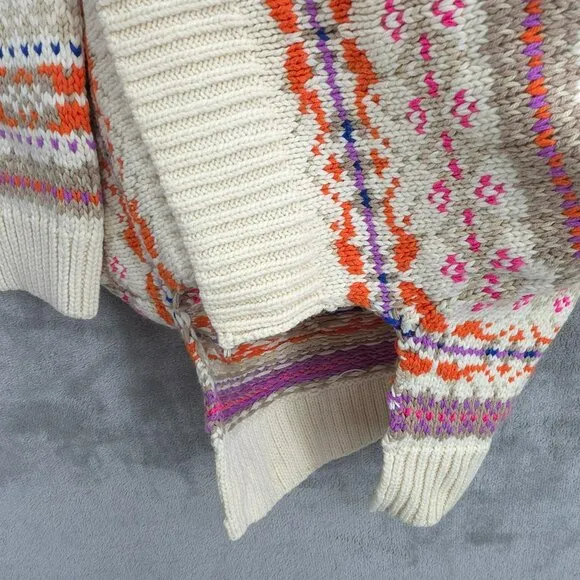 Ralph Lauren LRL Fair Isle Knit Tunic Sweater 1X Boat Neck Cream Colorful New
