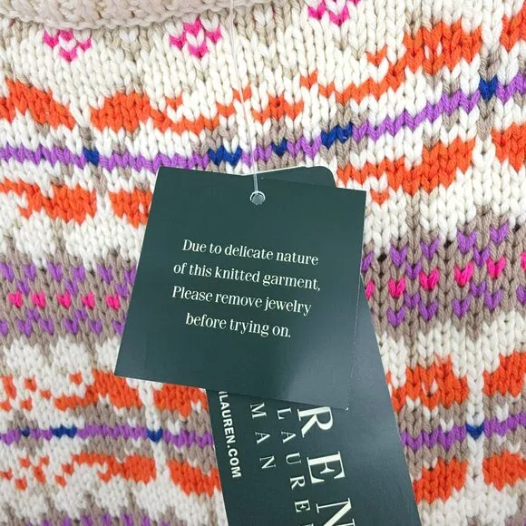 Ralph Lauren LRL Fair Isle Knit Tunic Sweater 1X Boat Neck Cream Colorful New
