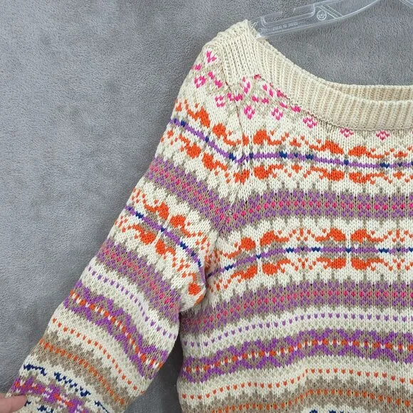 Ralph Lauren LRL Fair Isle Knit Tunic Sweater 1X Boat Neck Cream Colorful New