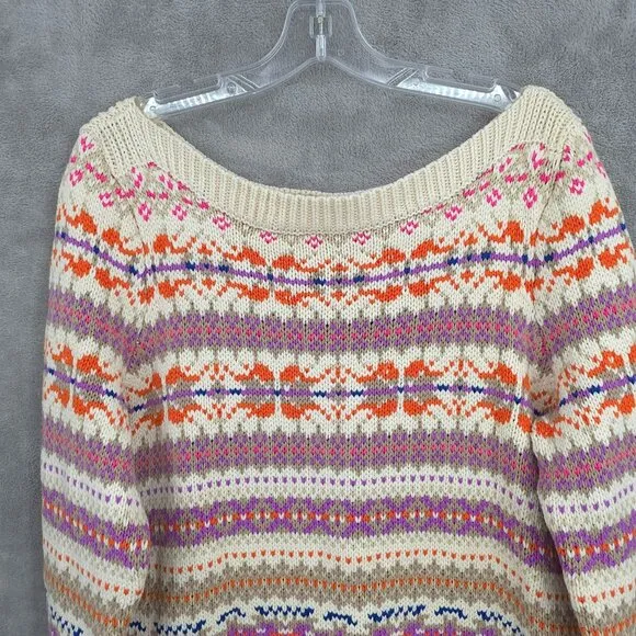 Ralph Lauren LRL Fair Isle Knit Tunic Sweater 1X Boat Neck Cream Colorful New