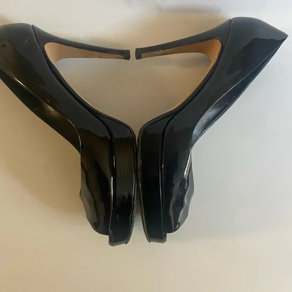 RALPH LAUREN purple label Leah peep toe patent leather shoes black high heels 8M