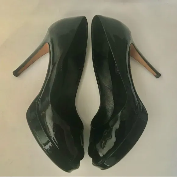 RALPH LAUREN purple label Leah peep toe patent leather shoes black high heels 8M