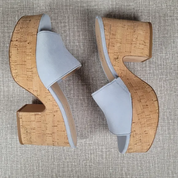 RARE Kate Spade New York Ibiza Blue Suede Cork Platform Sandals Size 8 Shoes