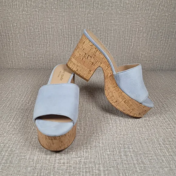 RARE Kate Spade New York Ibiza Blue Suede Cork Platform Sandals Size 8 Shoes