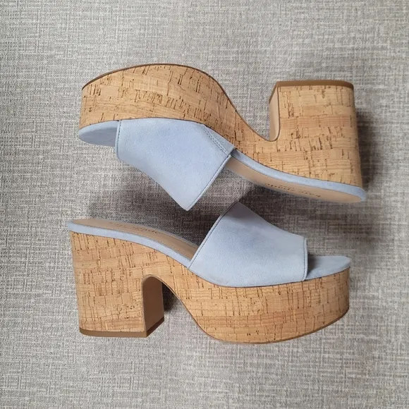 RARE Kate Spade New York Ibiza Blue Suede Cork Platform Sandals Size 8 Shoes