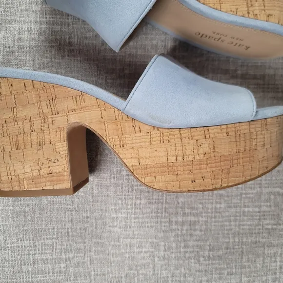 RARE Kate Spade New York Ibiza Blue Suede Cork Platform Sandals Size 8 Shoes