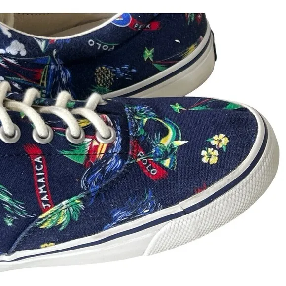 RARE POLO RALPH LAUREN HARPOON TROPICAL Multi Canvas Tennis Boat Shoes Size 8 D