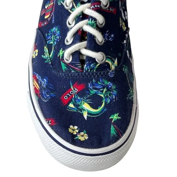 RARE POLO RALPH LAUREN HARPOON TROPICAL Multi Canvas Tennis Boat Shoes Size 8 D