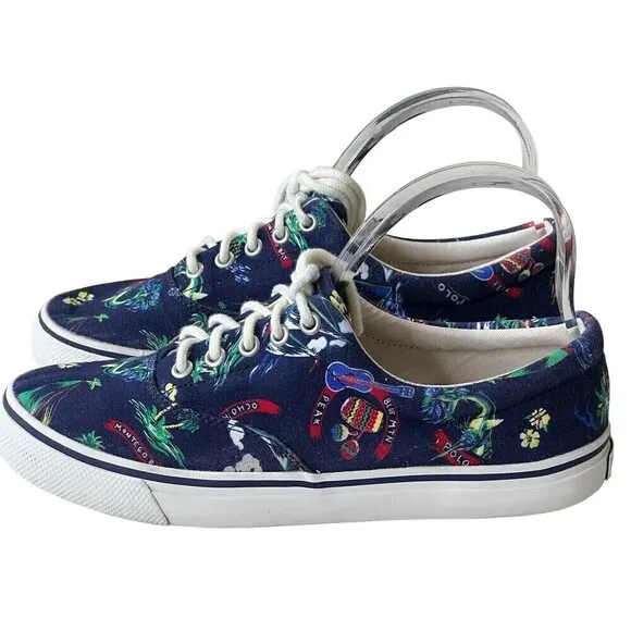 RARE POLO RALPH LAUREN HARPOON TROPICAL Multi Canvas Tennis Boat Shoes Size 8 D