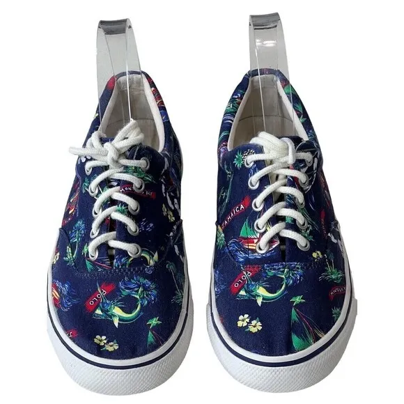 RARE POLO RALPH LAUREN HARPOON TROPICAL Multi Canvas Tennis Boat Shoes Size 8 D