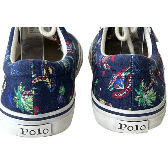 RARE POLO RALPH LAUREN HARPOON TROPICAL Multi Canvas Tennis Boat Shoes Size 8 D
