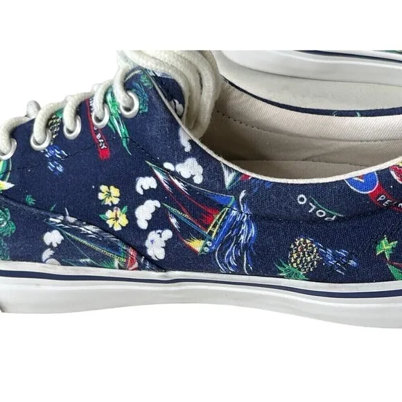 RARE POLO RALPH LAUREN HARPOON TROPICAL Multi Canvas Tennis Boat Shoes Size 8 D