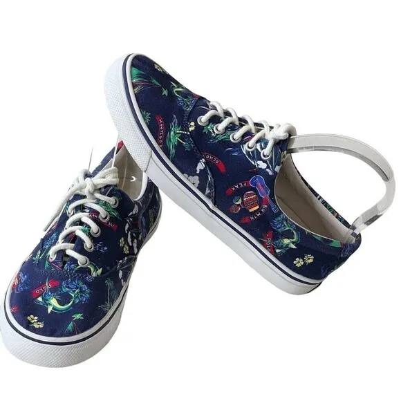 RARE POLO RALPH LAUREN HARPOON TROPICAL Multi Canvas Tennis Boat Shoes Size 8 D