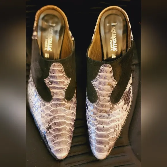 RARE Vintage Aquatalia Snakeskin Pointed Toe Slip On Shoes Mules