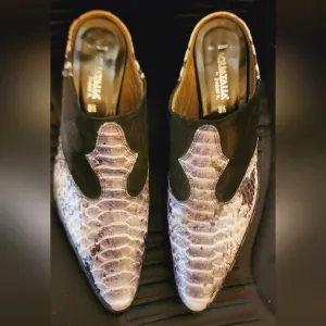 RARE Vintage Aquatalia Snakeskin Pointed Toe Slip On Shoes Mules