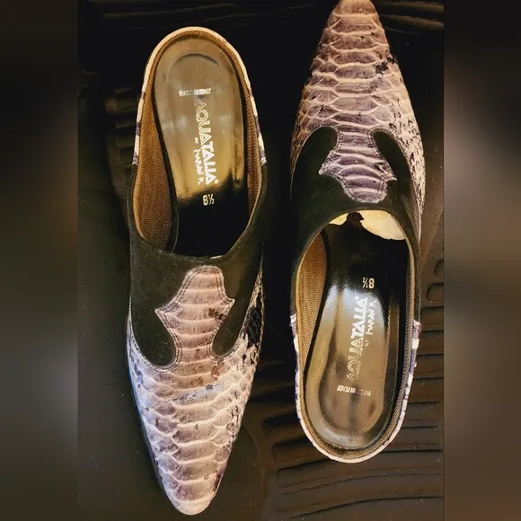 RARE Vintage Aquatalia Snakeskin Pointed Toe Slip On Shoes Mules
