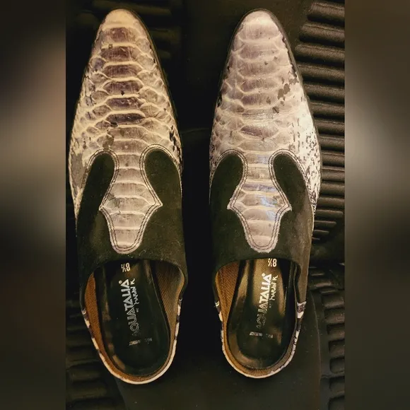 RARE Vintage Aquatalia Snakeskin Pointed Toe Slip On Shoes Mules