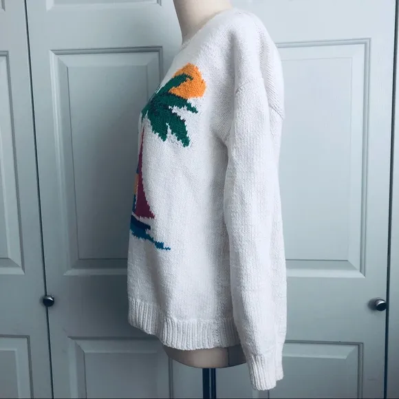 Rare VTG Abercrombie &amp; Fitch Cotton Palm Trees Sail Boat England Sweater Size L